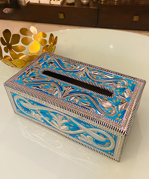 Azure Bloom Tissue Box